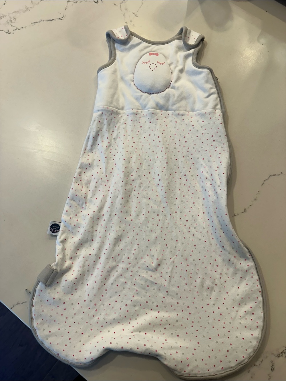 Nested Bean Baby Sleep Sack with Pink Star Dots. Medium 6-15 months.